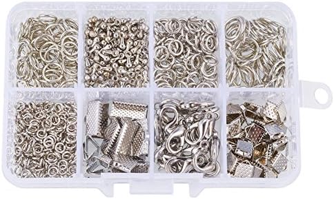 Moonlight Art Supply Jewelry Findings Box Includes 20 Pieces of Alloy Lobster Claw Clasps, 45 Pieces of Iron Ribbon Ends, 40g Brass Jump Rings and 10g Alloy Drop End Pieces