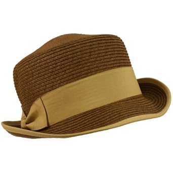 Ladies Beach Summer Bucket Flat Top Porkpie Fedora Crusher Sun Cap Hat Brown