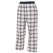 White and Black tartan plaid check flannel cotton pants for lounging, sleep, sports. Unisex relaxed fit, available in 5 Adult sizes, exposed elastic waist