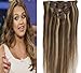 Emosa 100% Real Full Head Remy Human Hair Clip In Extensions #4/613 Medium Brown Mixed With Light blonde Silky Soft