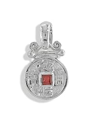 Sterling Silver Chinese Coin and Garnet Pendant Necklace by Sajen