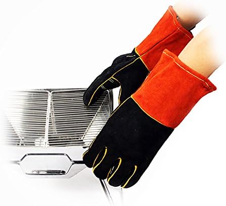 Best Of Grill Gloves Heat Resistant, Barbecue Extra Long Heat-Resistant Leather Gloves, Leather Barbecue Gloves, Protective Gloves Lined with Lint, Perfect for Backyard Grilling or Camping (Pair)