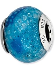 Sterling Silver Reflections Blue Python Glitter Overlay Glass Bead
