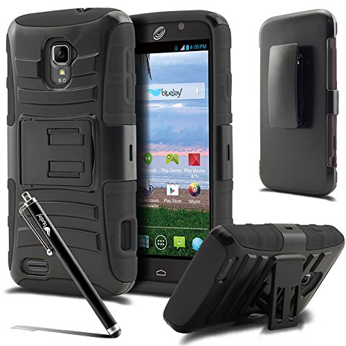 ZTE Rapido LTE Case, [The BlueJay Brand] Rugged Holster Case with Kickstand and Belt Swivel Clip For ZTE Rapido LTE Z932 (Straight Talk) + BlueJay Universal Stylus Pen, Black