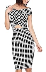 Strapless Corset   Waistline Plaid Print Bateau Neck Polyester Bodycon Dress 