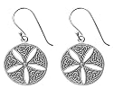 Sterling Silver Cut-Out Celtic Flower Circle Drop Earrings