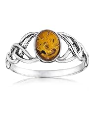 Sterling Silver Amber Celtic Love Knots Ring