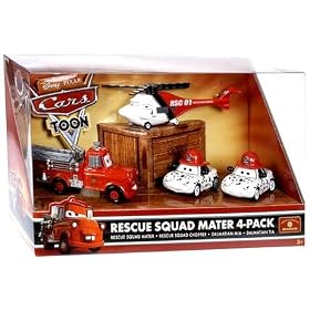 Disney Pixar CARS TOON 1:55 Die Cast Car Rescue Squad 4-Pack #2 (Firetruck Mater, Rescue... by Mattel