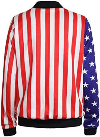 Women American Flag Print Long Sleeve Zip Up Casual Top Ladies Coat Bomber Jacket