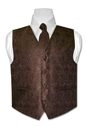 Covona BOYS Solid CHOCOLATE BROWN Paisley Design Dress Vest NeckTie Set