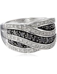 Sterling Silver Black and White Diamond Ring (1/2 cttw, I-J Color, I2-I3 Clarity)