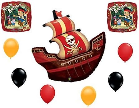 Pirate Ship and Disney Jake &amp; the Neverland 'Happy Birthday' Balloons Party Set 9 Pieces