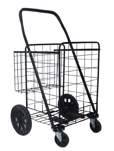 Heavy Duty Jumbo Folding Shopping Cart - Metal Bolted Strong Caster Wheels - Extra Basket On Sale