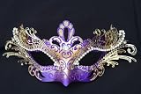 Venetian Purple Mask w/ Gold Metal Laser-cut and Crystals on Eyes