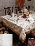 Legacy Floral Damask Design Fringes Tablecloth White 60" X 140"