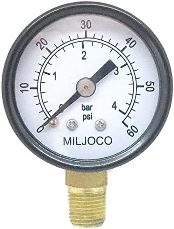 Miljoco P1508L04 1.5" Utility Pressure Gauge, 1/8" NPT Lower Mount, 0 - 60 psi