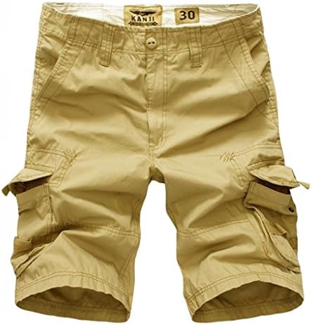 GUSER Men's Baggy Cotton Army Style Summer Beach Cargo Shorts Khaki 42