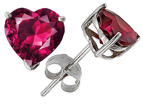 2.00 cts Heart Shape Created Ruby Earring Studs - 14kt White or Yellow Gold