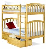 Richmond Twin over Twin Bunk Bed Natural Maple with Raised Panel Bed Drawers