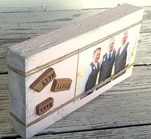 Wood Block Photo Display, Rustic Wood Picture Frame, Handmade, 4 x 6 inches Live Laugh Love Decor