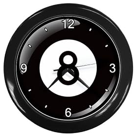Black Wall Clock of 8 Ball (Billiards, Pool Table Balls, Magic 8 Ball, Snooker, 9 Ball)