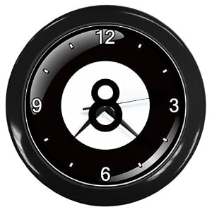 Black Wall Clock of 8 Ball (Billiards, Pool Table Balls, Magic 8 Ball, Snooker, 9 Ball)