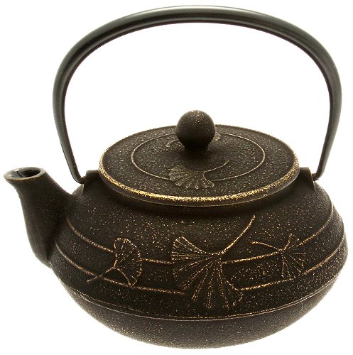 Iwachu Japanese Iron Teapot/Tetsubin, Gold and Black Ginkgo