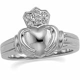 14K White Gold Gent's Claddagh Diamond Ring