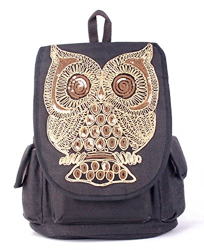 WuudiÂ® Women Girls School Bags Lightweight Casual Daypack Color Gold Owl Canvas College School Backpack