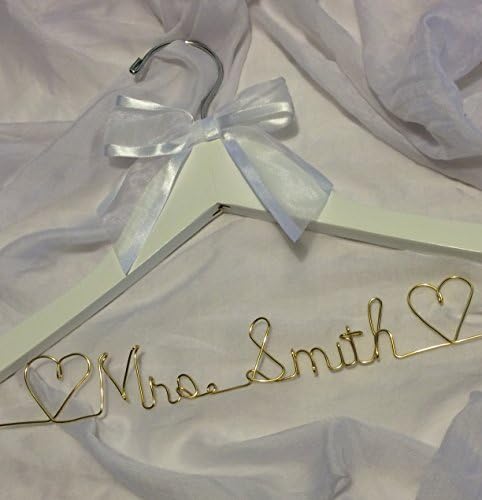 Personalized Bride Dress Hanger - Wedding, ANY NAME Gold Wire Craft - White Hanger, Bridal Wedding