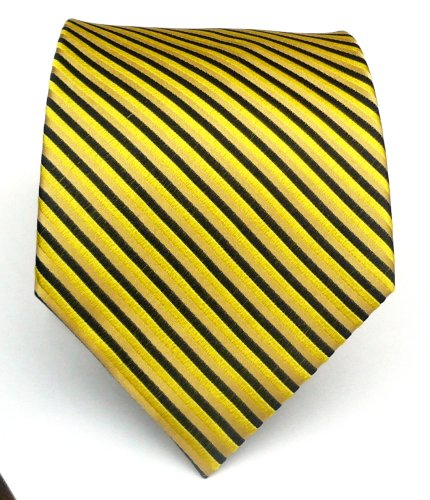 100% Silk Woven Thin Gold and Black Striped Extra Long Tie