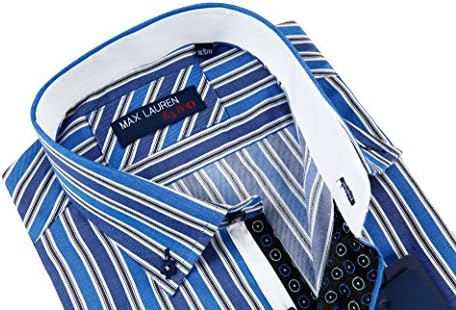Max Lauren Men's French Blue Striped Dress Shirt Large