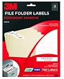 3M Permanent Adhesive File Folder Labels, 0.6 x 3.4 Inches White, Laser/Inkjet, 750 labels per pack (3300-H)