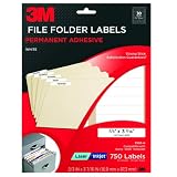 3MPermanentAdhesiveFileFolderLabels,0.6x3.4InchesWhite,Laser/Inkjet,750labelsperpack(3300-H)