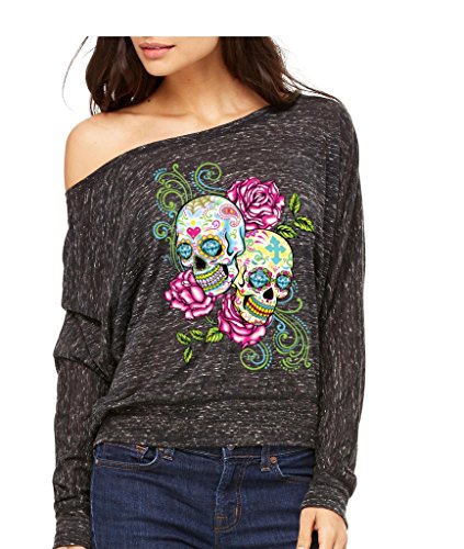 Day Of Dead Sugar Skull Roses Long-Sleeve Grunge Zombies Halloween Flowy Shirt