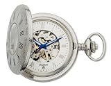 Avalon 17 Jewel Mechanical Skeleton Silver-Tone Covered Pocket Watch with Chain # 8760SX