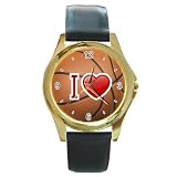 Round Gold Metal Watch of I Love (Heart) Basketball Sports Hoops (Mavericks, Rockets, Grizzlies, Hornets, Spurs, Warriors, Clippers, Lakers, Suns, Nuggets, Timberwolves, Jazz)