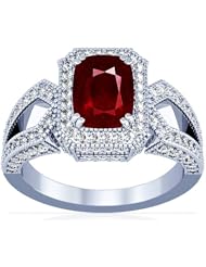 14K White Gold Cushion Cut Ruby Ring With Sidestones (GIA Certificate)
