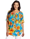 Jones New York Women's Plus-Size Printed Floral Pop Over Top