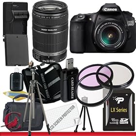 Canon EOS 60D 18 MP CMOS Digital SLR Camera w/ EF-S 18-55mm f/3.5-5.6 IS Lens & Canon EF-S 55-250mm f/4.0-5.6 IS Telephoto Zoom Lens 16GB Package