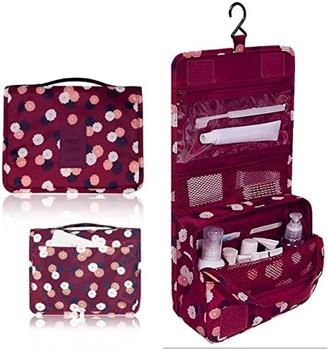 Hanging Toiletry Kit Clear Travel BAG Cosmetic Carry Case Toiletry (Flower in Wine Red)