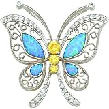 SS Created Opal Yellow & White CZ Butterfly Pin