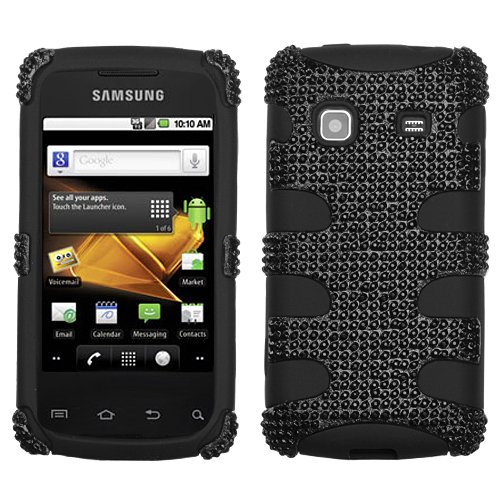 Fish Bone Protector Skin Hybrid Snap On Gel Cover (Faceplate) Cell Phone Case for Samsung Galaxy Prevail M820 Boost Mobile – Black Diamante/Black