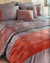 Double Bed Luxury Embroidered Duvet Cover set Including Bed Runner and 2 Scatter Cushion Covers - Aukland - Burgundy