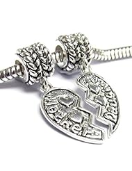 Christmas Gift Mother Daughter Lots Love Heart Dangle Bead Compatible with Pandora European Story Charm Bracelets 925 Sterling Silver