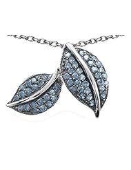 Original Star K (tm) Nature Lover Leaf Pendant with Simulated Aquamarine in 925 Sterling Silver