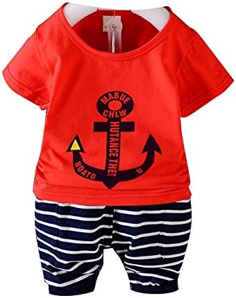 Genius Baby Baby Boy Anchor Sports Outfit T Shirt&amp;Striped Half Length Shorts