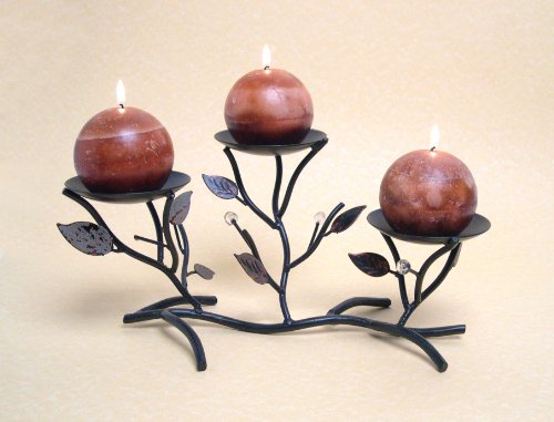 Triple Metal Candle-holder with and Leaves