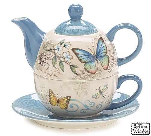 Butterfly Garden Duo Teapot with Teapot,Teacup and Saucer