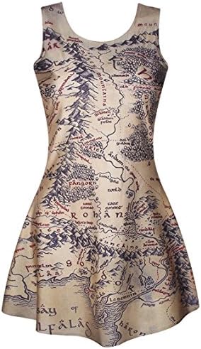 Sexy Womens Girls Middle Earth Map Printed Pleaed Flared Skater Dress
